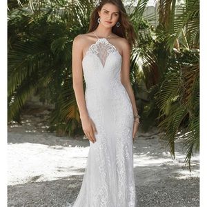 Lillian West Wedding gown  Fit and Flare with Illusion Lace Jewel Neckline